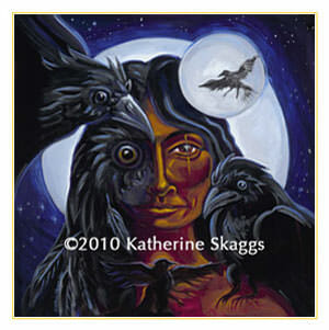 Crow Woman by Katherine Skaggs Justice card in the Mythical Goddess Tarot
