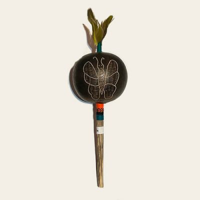 Peruvian Amazon Shipibo Gourd Rattle - Butterfly