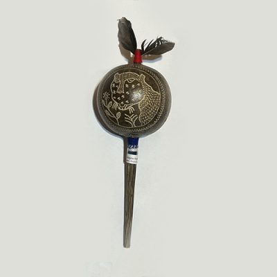 Peruvian Amazon Shipibo Gourd Rattle - Jaguar